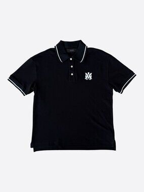 Amiri Black & White MA Logo Embroidered Polo T-Shirt